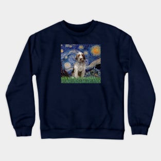 Starry Night Adapted to Include an Italian Spinone Roan Puppy Crewneck Sweatshirt